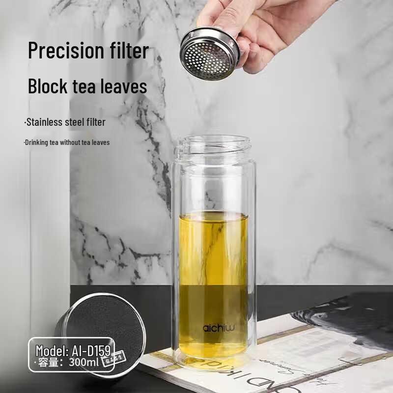 Ai Qi Wu Double-Walled Glass Mug with Lid
