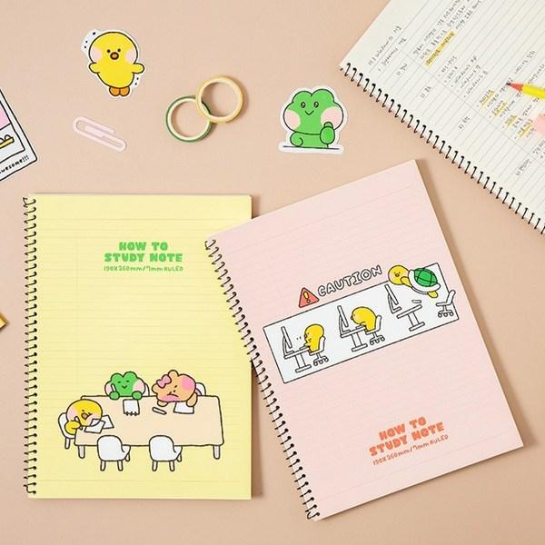 Line Friends Minini Jak się uczyć Notatnik na spirali 7mm 2-częściowy zestaw, koralowy, żółty, 2 zestawy