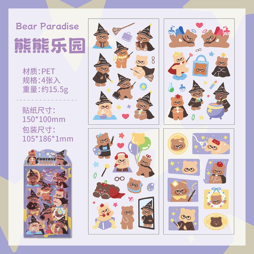 4sheets Kawaii Animal Park Cartoon PET Stickers DIY Diary Album Scrapbook Phone Case Decoration Cute Stationery Stickers