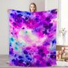 Unique Gradient Starry Sky Flannel Throw Blanket Dreamy Rainbow Color Soft Warm Artistic Quilting Craftsmanship for Home