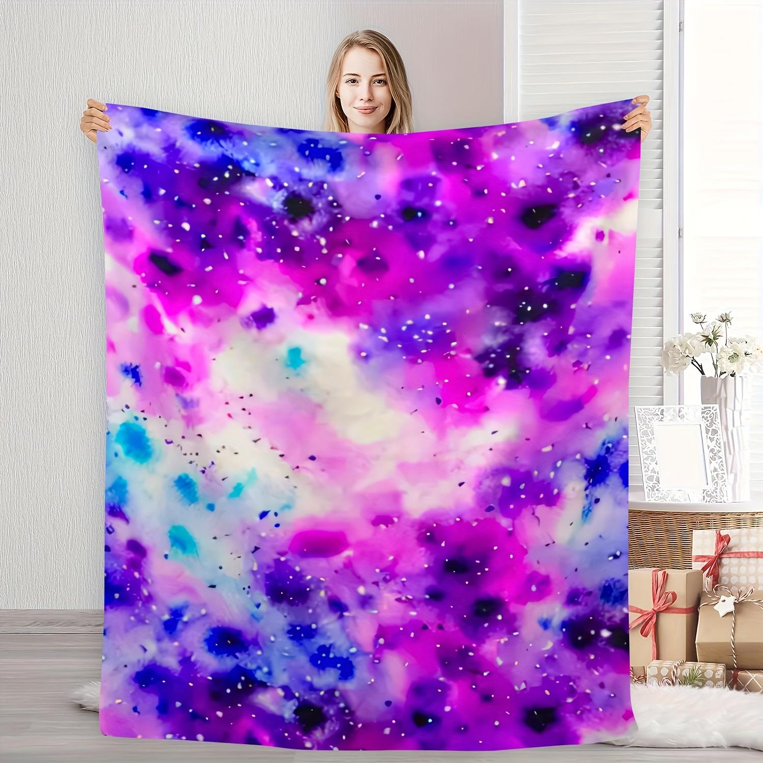 Unique Gradient Starry Sky Flannel Throw Blanket Dreamy Rainbow Color Soft Warm Artistic Quilting Craftsmanship for Home 75cmx90cm