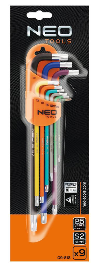 Torx T10-50 Keys, Set Of 9, Colored