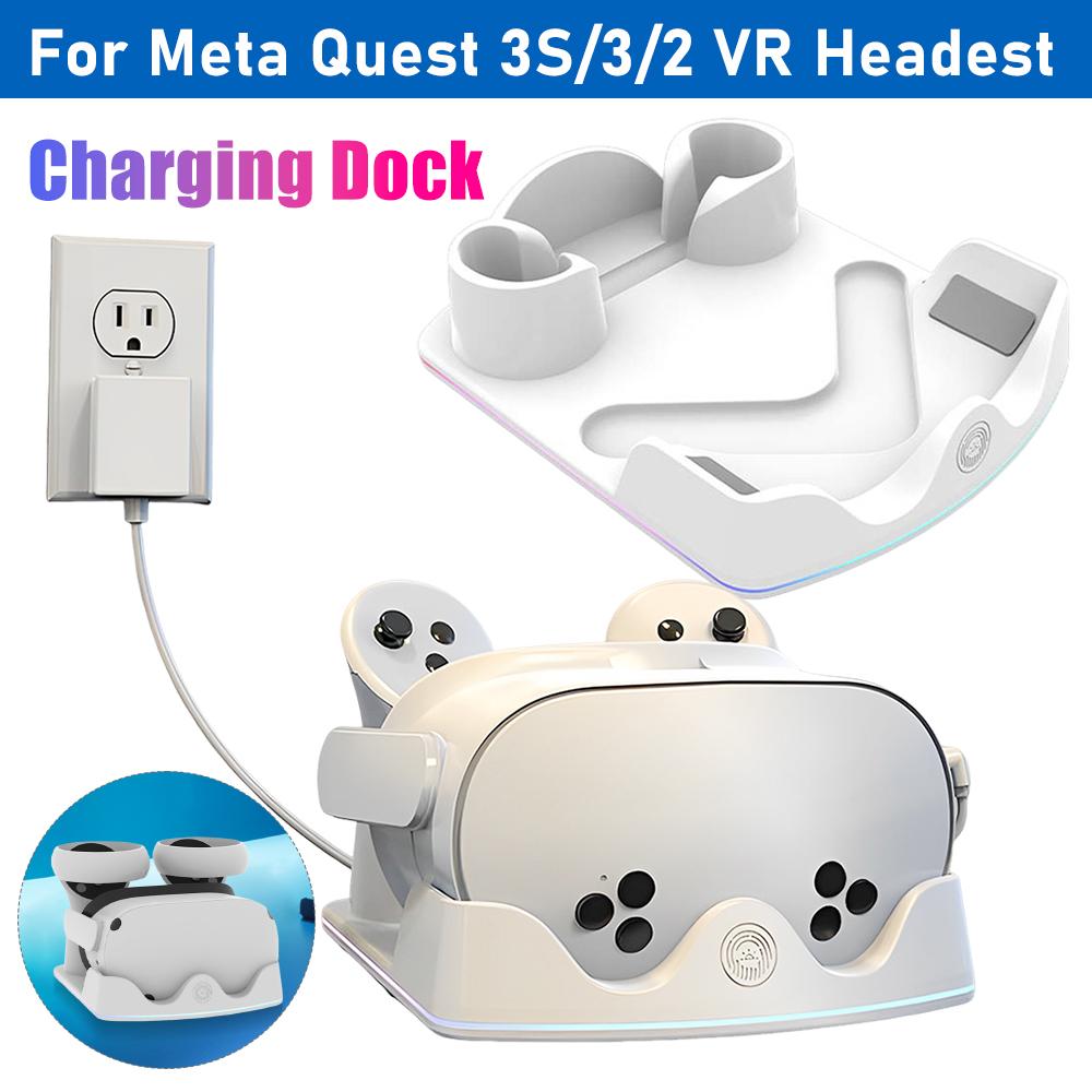 Charging Dock for Meta Quest 3S VR Headest Fast Charging Station with RGB Light Charging Stand for Meta Quest 3S/3/2 VR Headset