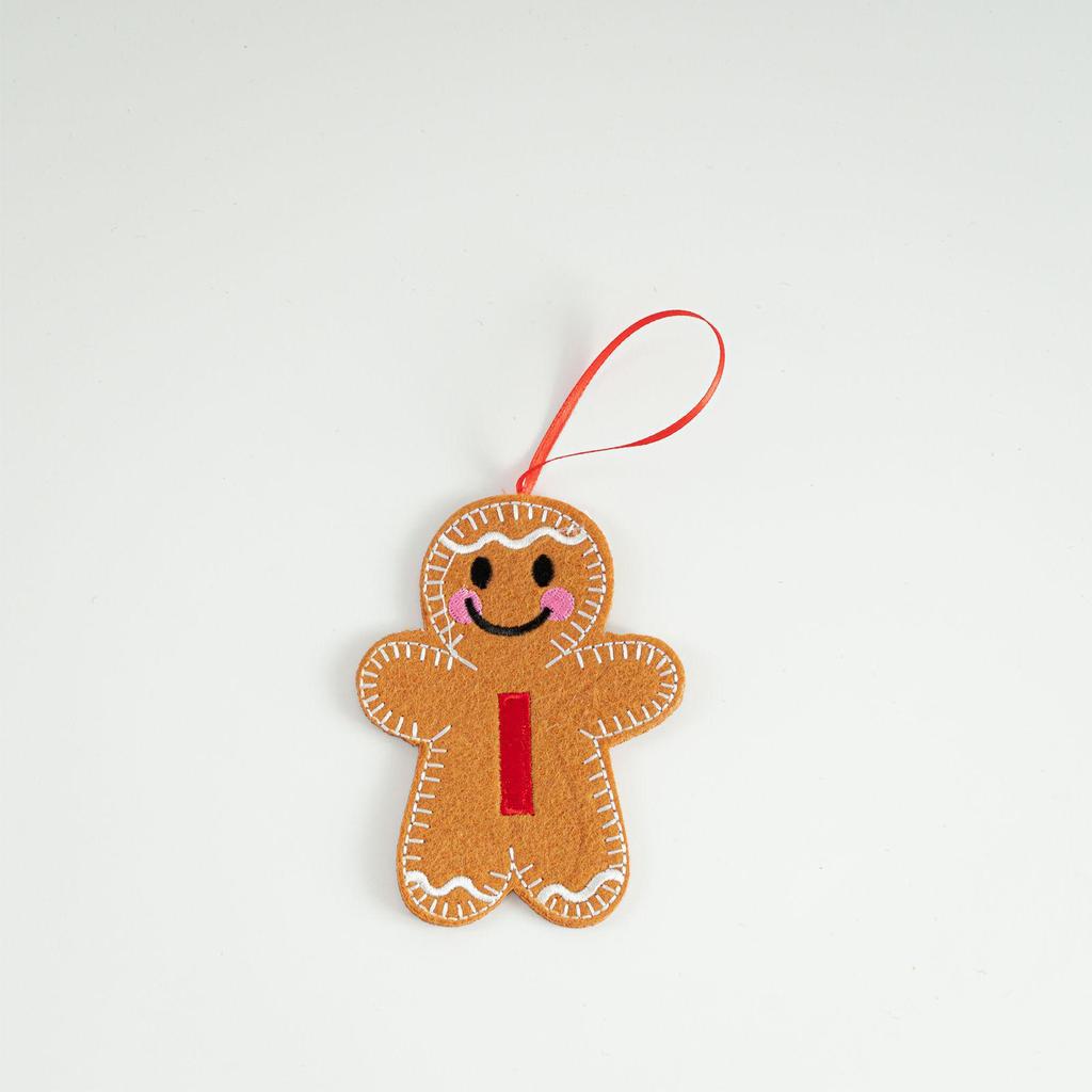 Blush Gingerbread Man Christmas Tree Ornaments - Hanging Party Scene Decorations with Holiday Letter Pendant