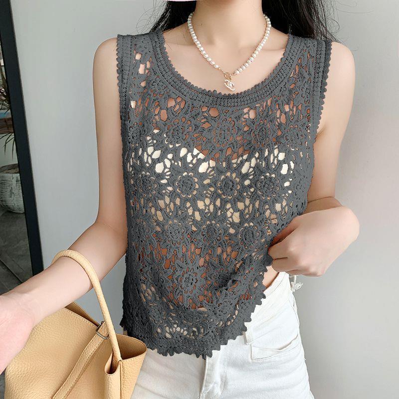 Chaleco de ganchillo de punto hueco para el verano de mujer con nuevo top de tirantes suelto bohemio sin mangas