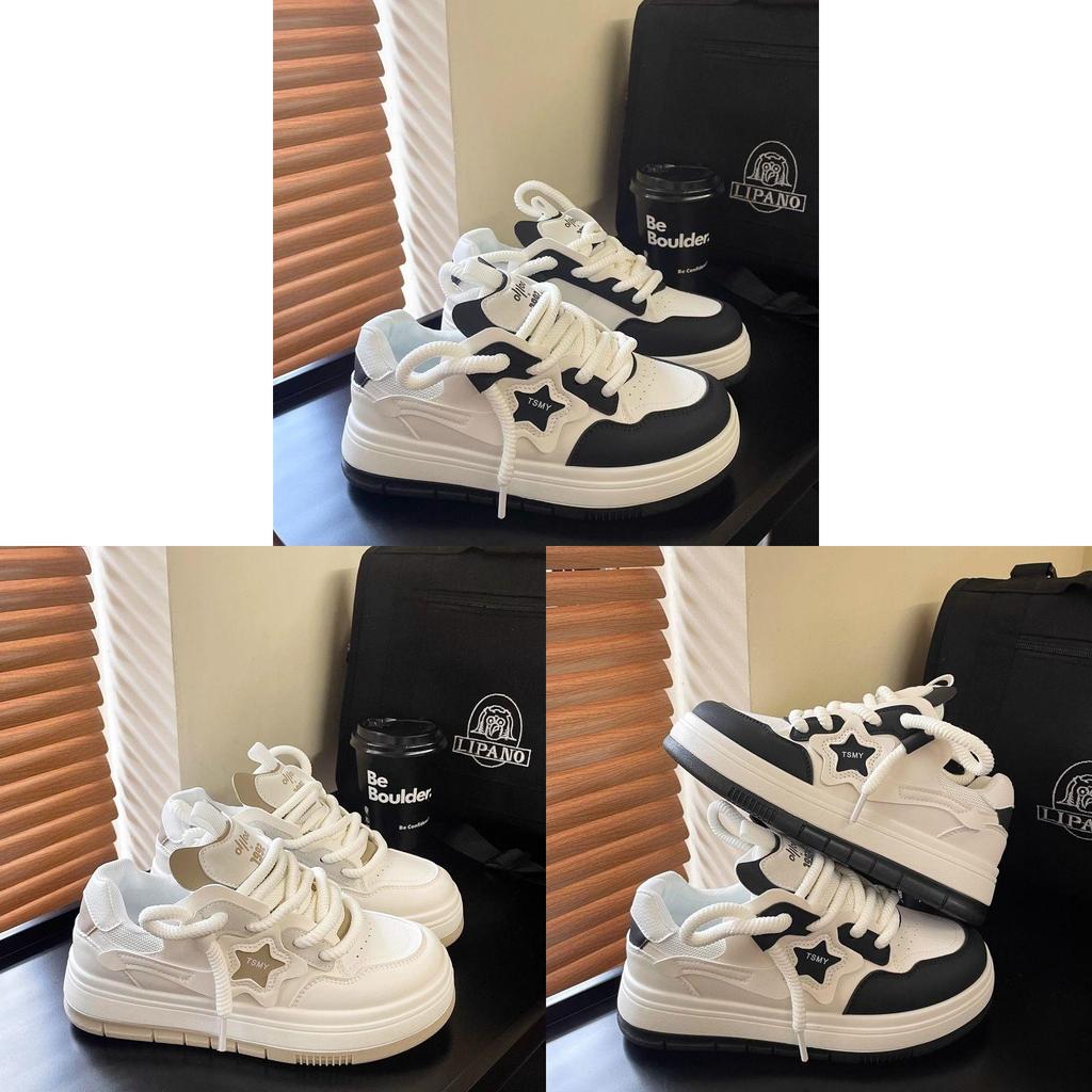 White Sneakers For Women With Thick Sole And Crossed Laces For Casual Daily Wear