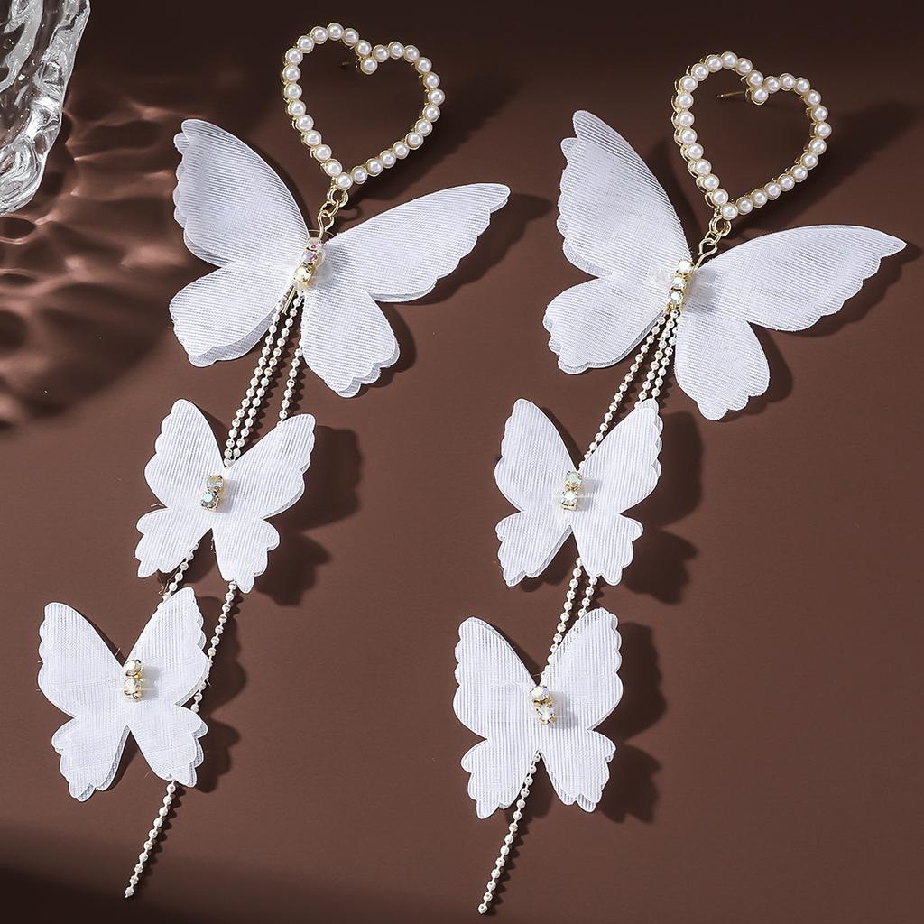 Super Fairy Fabric Butterfly Earrings Female Long Tassel Earrings Show Thin Temperament Versatile Earrings Korean New Trend
