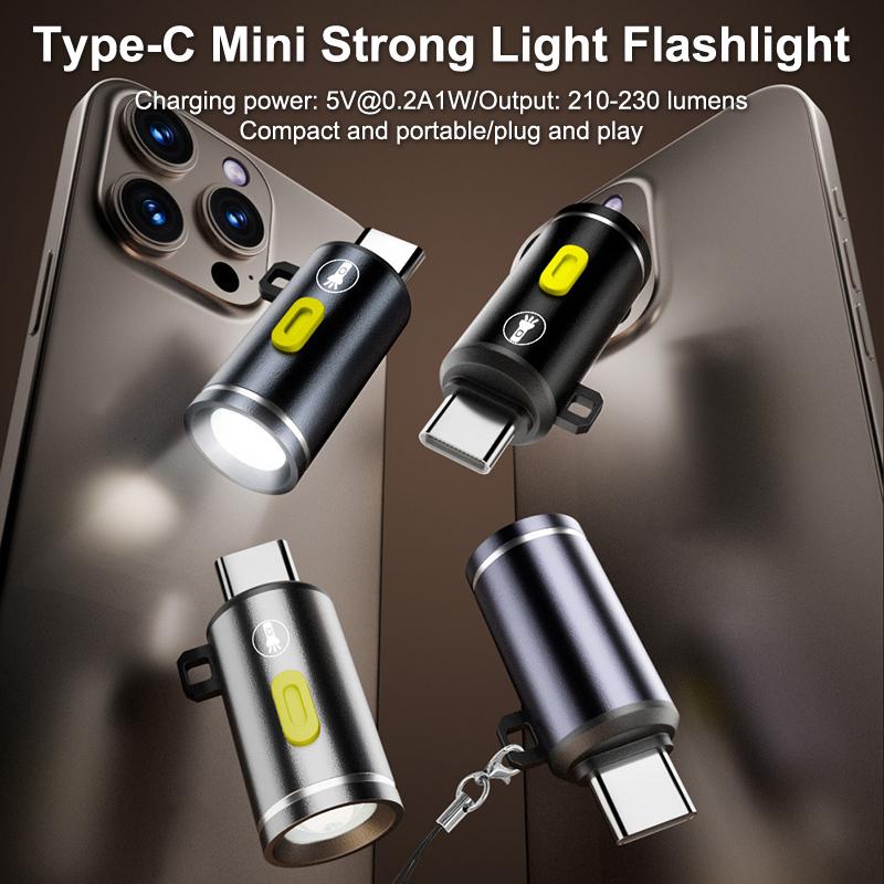 Portable Type-C Mini Flashlight Phone Keychain Usb-C Electric Torch Nightlight Table Lamp For Riding Sports Outdoor Camping