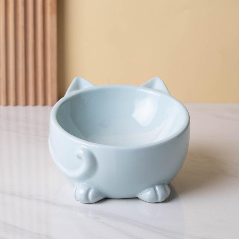 Cat Bowl High Foot Neck Protection Cervical Vertebrate Mouth Cat Bowl Ceramic Cat Bowl Drinking Bowl Pet Cute Cat Basin Supplies