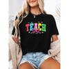 Women's Spanish Alphabet T-Shirt - Spanish Letter Print Round Neck Short Sleeve Blouse Suitable for Spring Summer Casual Wear