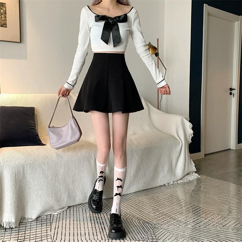 Women's High Waist Black A-line Umbrella Skirt - Plus Size, Anti-exposure, Hip-hugging
