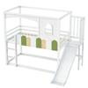 Bunk Bed Children's Bed 90*200 Cm House-Shaped Frame with Windows, Irregular Multicolor Railing Design, with Slide and Safety Ladder, Loft Bed, White