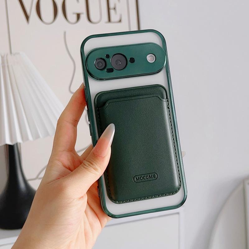 Clear Wireless Charge Magnetic Case For Google Pixel 9 Pro XL 9A 8A 7A PU Leather Card Holder Shockproof Lens Protection TPU Phone Cover