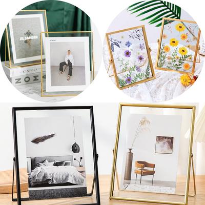 4/6Inch Metal Photo Frame Gold Black Rectangle Acrylic Transparent Surface Folding Picture Frame for Home Desktop Decoration