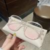 New Trend Korean Oversized Gradual Pink Powder Blusher Myopia Glasses Anti Blue Light Blocking Computer Eyewear Diopter 0 To-4.0