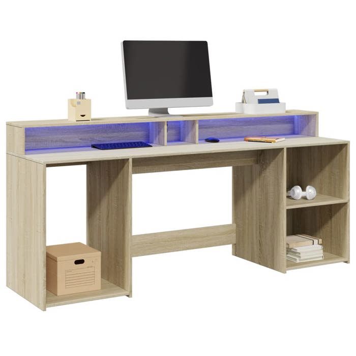 VidaXL Desk with LED Lights Sonoma Oak Engineered Wood, Writing Desk, Computer Desk, Home Office Desk, 3309440