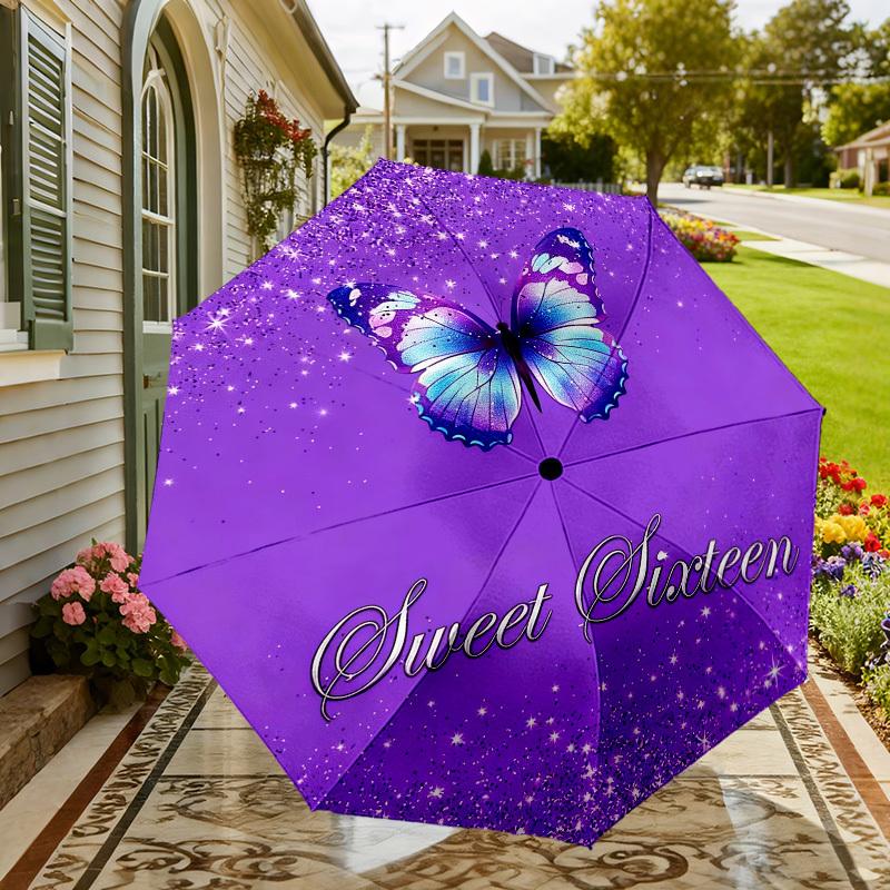 1pc Butterfly Automatic Folding Umbrella, Heavy Duty 8 Rib Iron Frame,  Suitable for Travel, Daily Use, Birthday, Decor Gift m0104098