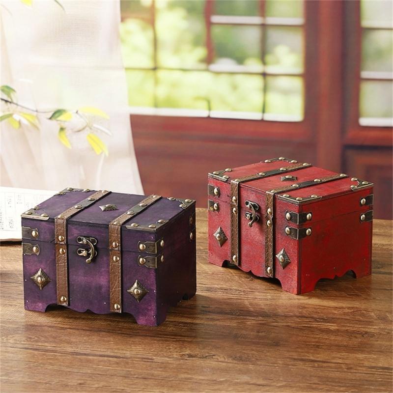 Pudełko do przechowywania w stylu antycznym z bezpiecznym kodem kombinacyjnym Duża pojemność Drewniana skrzynia na biżuterię Kolekcje