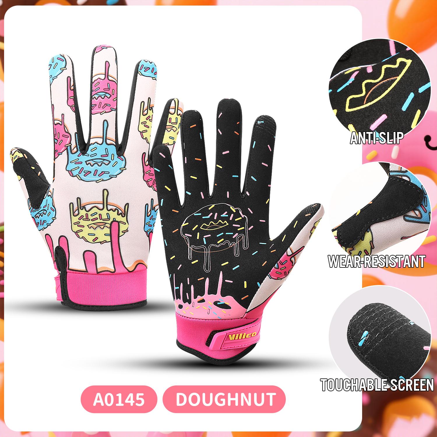 

1 pair of fun parent-child donut cycling gloves, full finger pad riding gloves, touch resistant and wear-resistant outdoor mount XL
