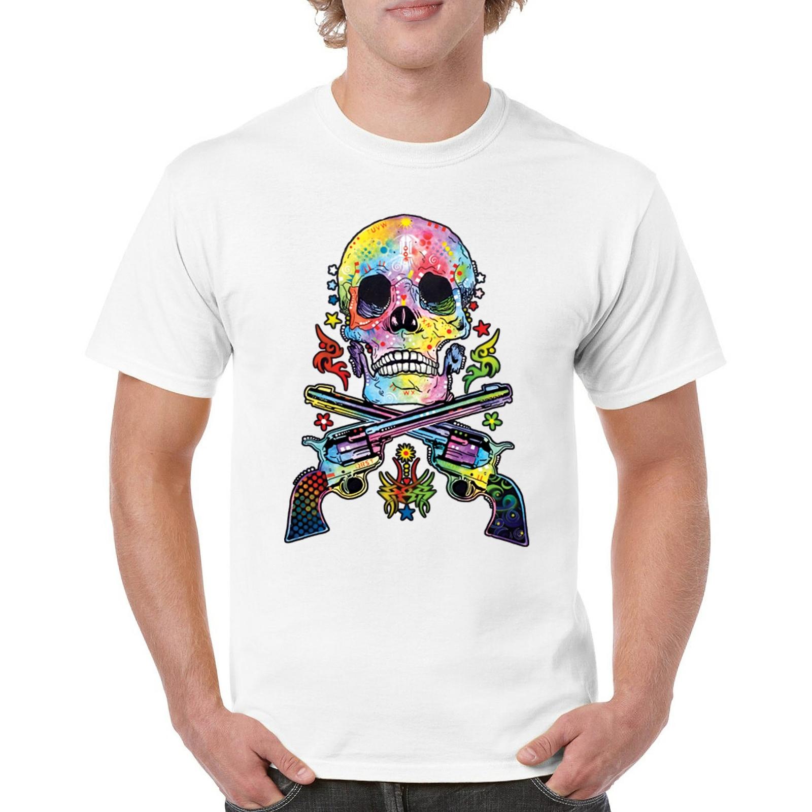 Dean Russo Art Skull and Guns T-shirt Colorful 2nd Amendment Men s Tee S