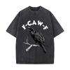 Black Crow Perched On Bare Branch Detailed Illustration Distressed Vintage Oversized Streetwear Tops for Coffee Dates