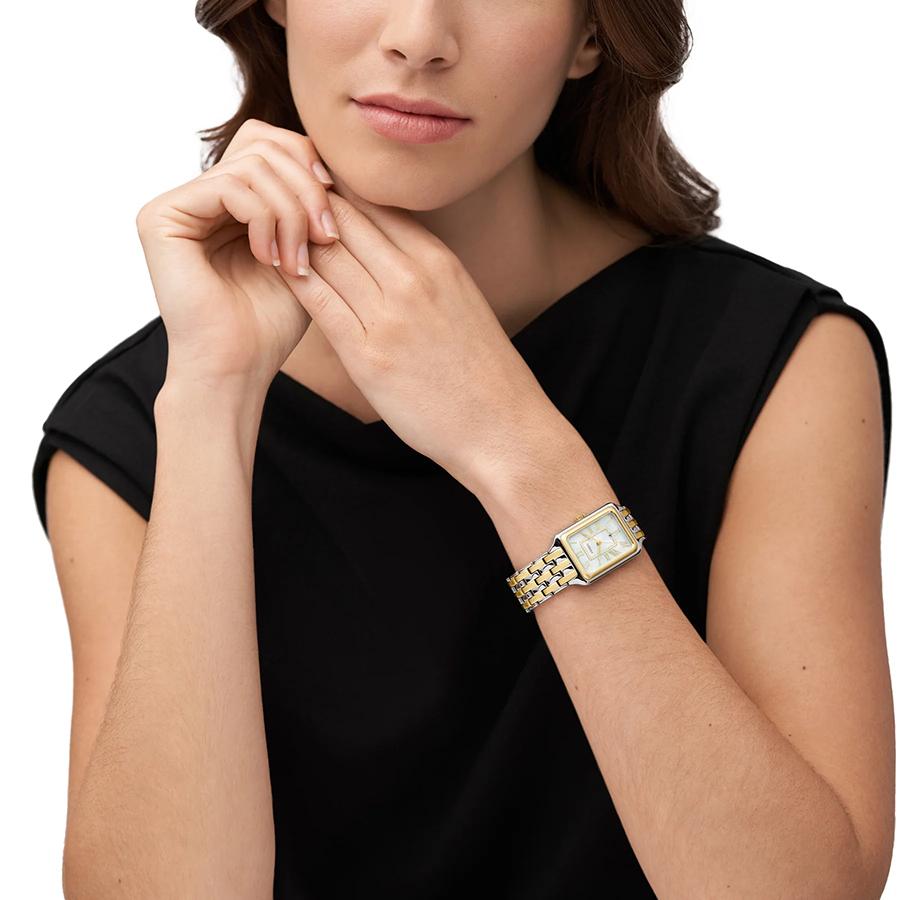 Fossil Damen Raquel Quadratische Quarz-Uhr - 26mm Edelstahlgehäuse mit Perlmutt-Zifferblatt, Perfektes Geschenk ES5305