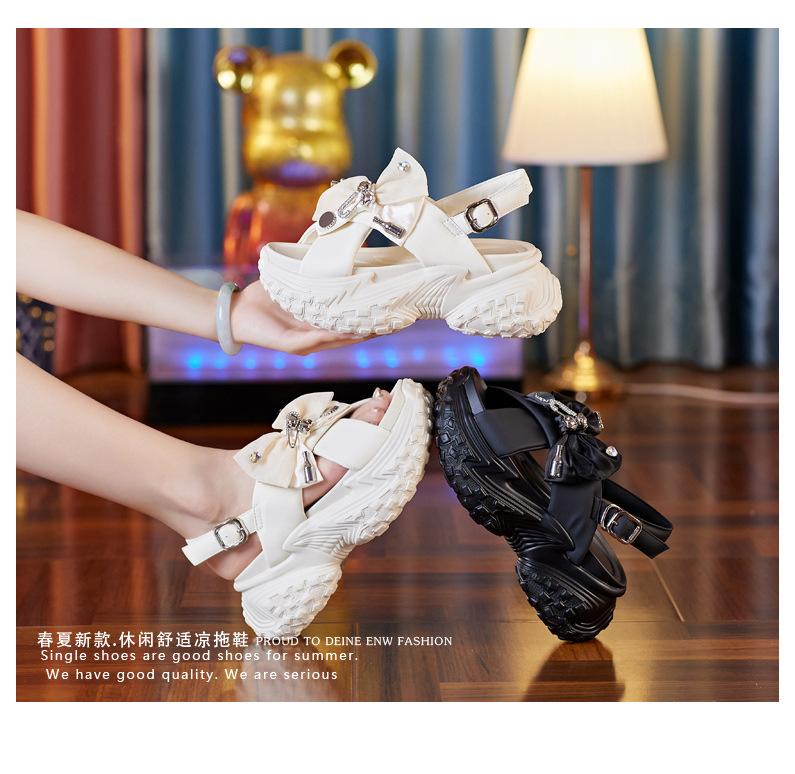 Sandals Summer 2025 New Leather Cross with Metal Bow Small Muffin Platform Roman Women's Shoes