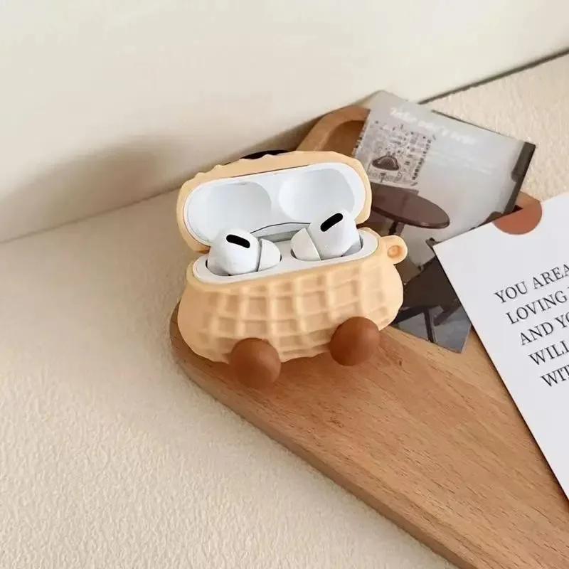 Creative Fun Stereoscopic Peanut Emoji Headphone Cover for Apple Airpods 1/2 Pro/Pro2 3 4 Silicone Drop-proof Soft Case