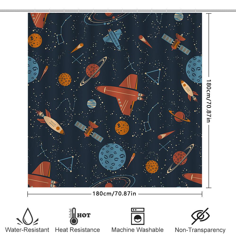 Space Adventure Shower Curtain Outer Space Decor For Bathroom Unique Astronaut And Rocket Design 180 X 240Cm Waterproof Fabric S
