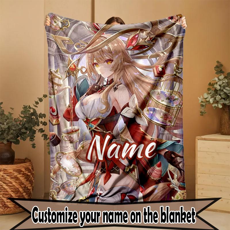 Personalizowany koc z nadrukiem Genshin Impact, Dekoracja domu, Sypialni, Sofy, Kempingu, Kanapy, Prezenty na Urodziny Boże Narodzenie