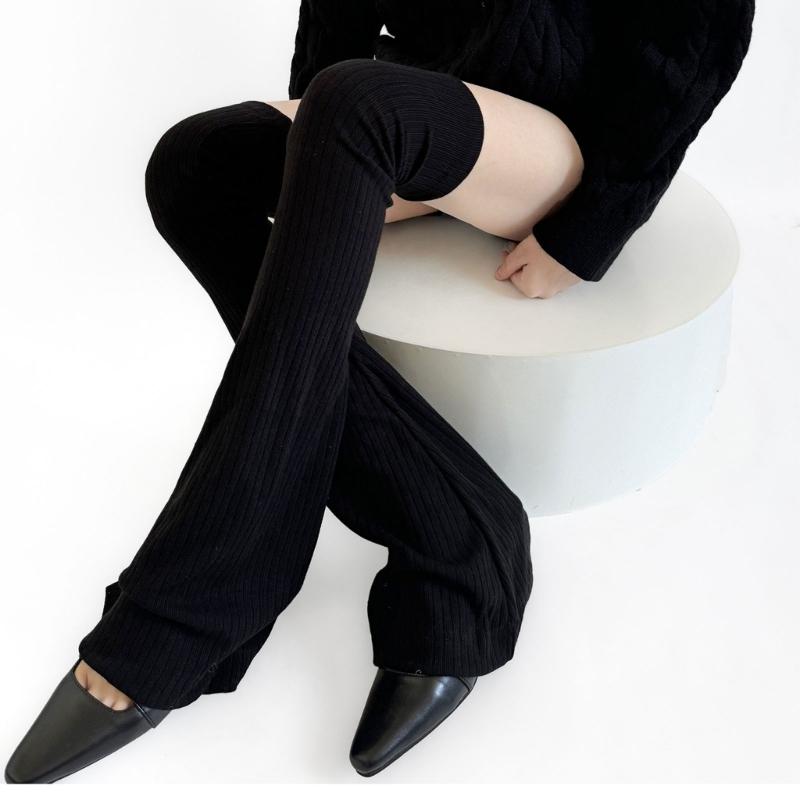 Ribbed Knit Slimming Thigh High Long Socks Elegant Solid Color Designs Flared Over Knee Leg Warmers Stockings for Women
