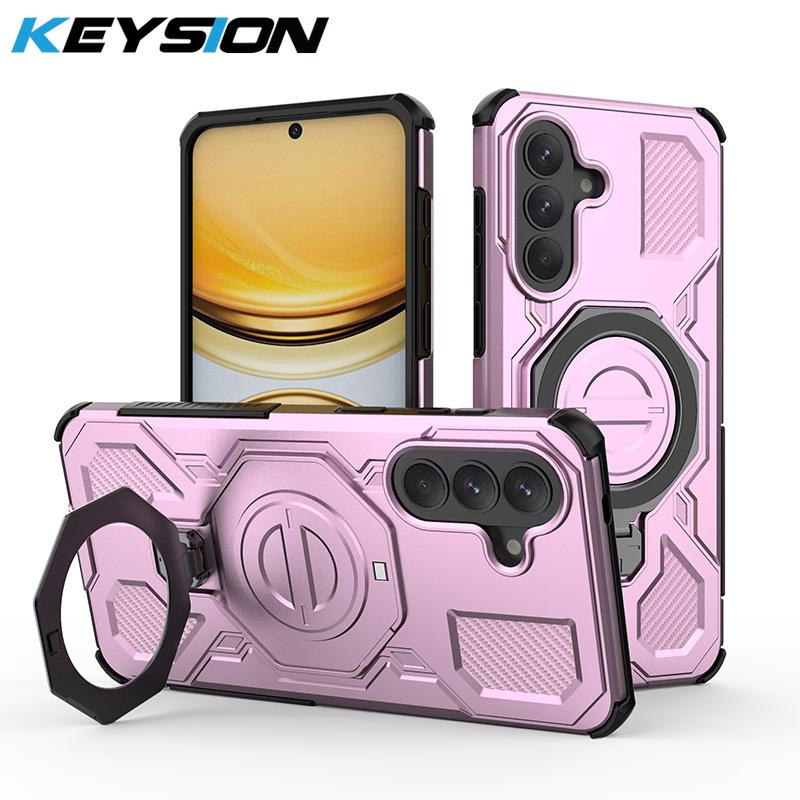 KEYSION Shockproof Magnetic Case for Samsung A57 5G A37 Silicone+PC Upright Live Metal Ring Stand Phone Back Cover for Galaxy A17 4G 5G