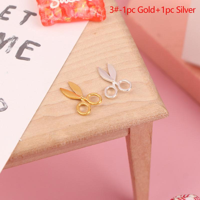 2Pcs 1:12 Dollhouse Mini Metal Scissors Model Silver/Gold House Furniture Decor