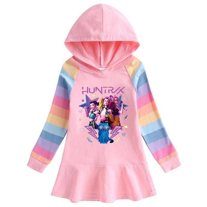 Girls Kpop Rumi Zoey Mira Hunters Printed Long Sleeves Hooded Dress