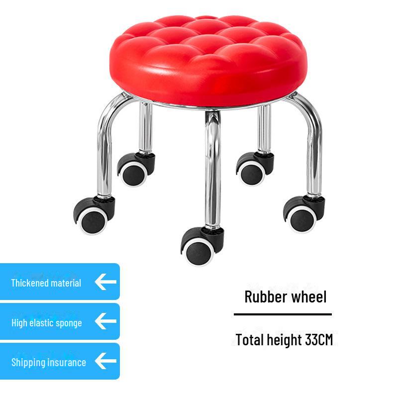 Silent Mobile Beauty Stool with Universal Wheels - Multifunctional, Low-Profile, Round Design for Home or Studio Use.