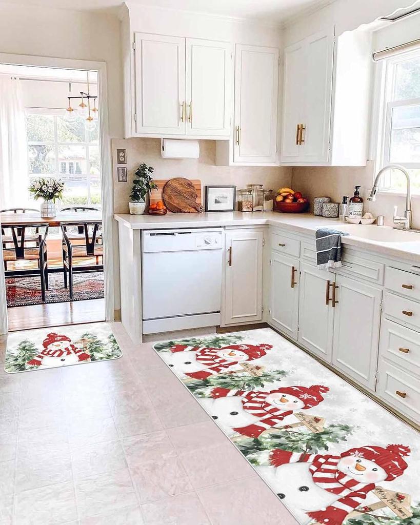 Christmas Snowman Snowflake Xmas Tree Kitchen Mats Decor Winter Xmas Non Slip Corridor Balcony Rugs Bath Doormat Foot Mat Decor