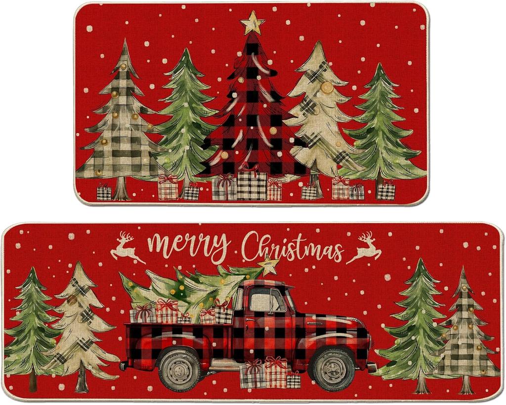 Vikama 1/2Pcs Christmas Kitchen Floor Mat Festive Atmosphere Home Decor Indoor Outdoor Area Carpet Entry Welcome Doormat