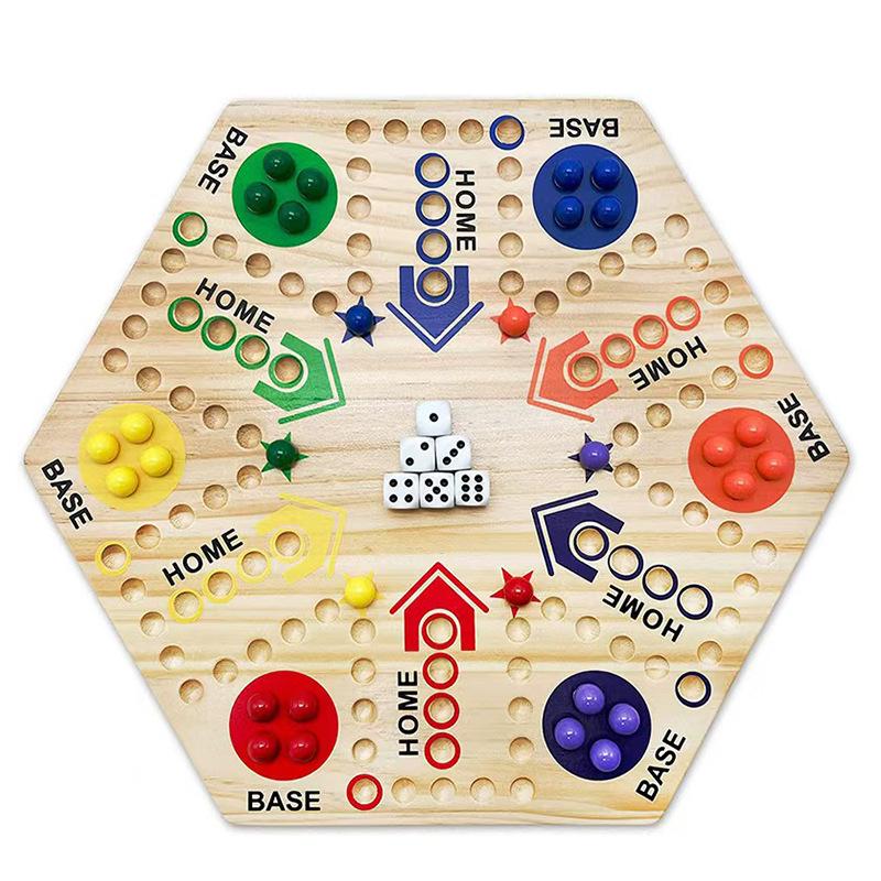 

Available Wooden Board Game: Double-Sided Chess & Ludo, 4-6 Players, Party Game.