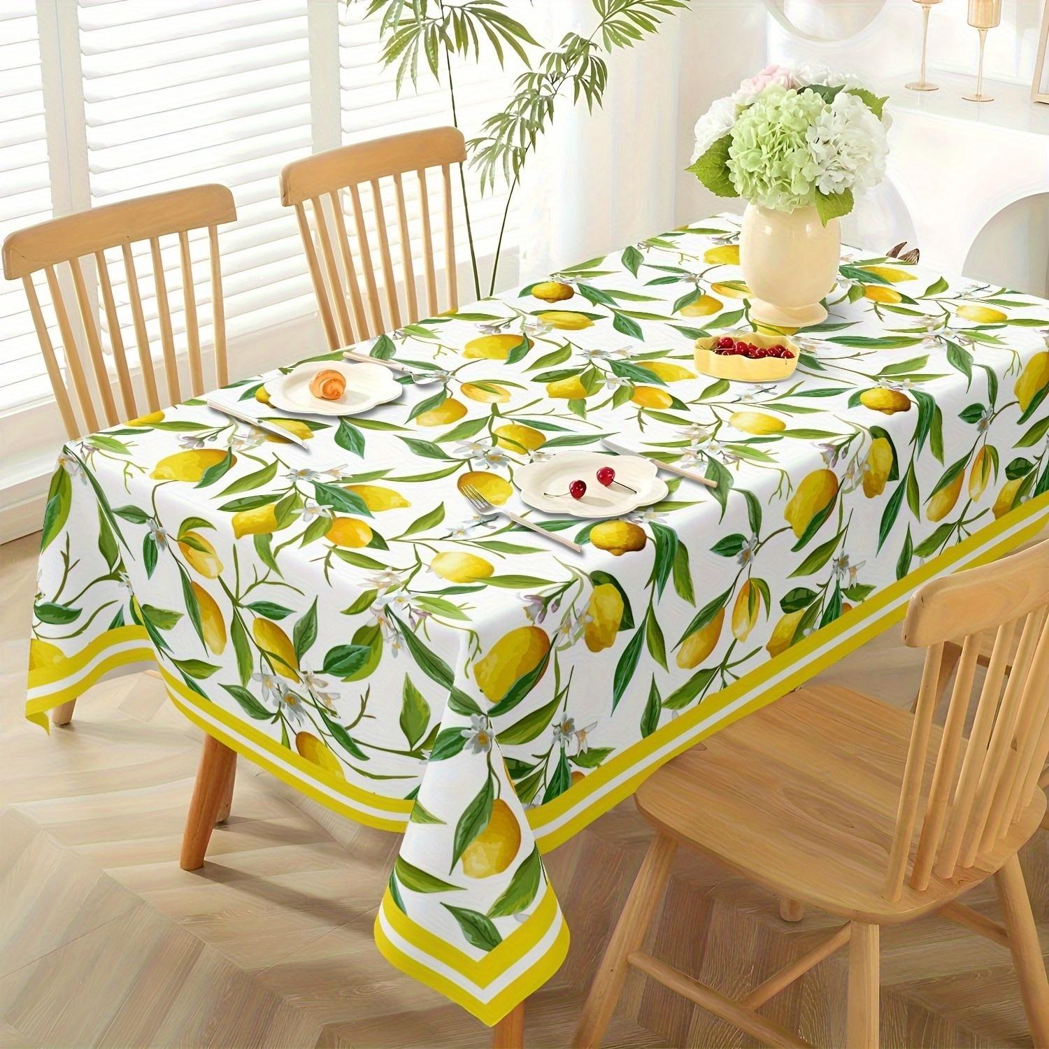 Zomer Citroen Bloemendruk Tafelkleed voor Tafeldecoratie Wasbaar Geel-Groene Bloemen Keuken Eettafelkleed Feestdecoratie 140x140cm