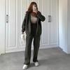 Europe, America, cross-border, women's clothing 2025 new fashion casual suit solid color long-sleeved sweater zipper trousers two-piece set