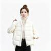 Women Short Cotton Jacket Stand Collar Long Sleeve Solid Color Casual Winter Coat