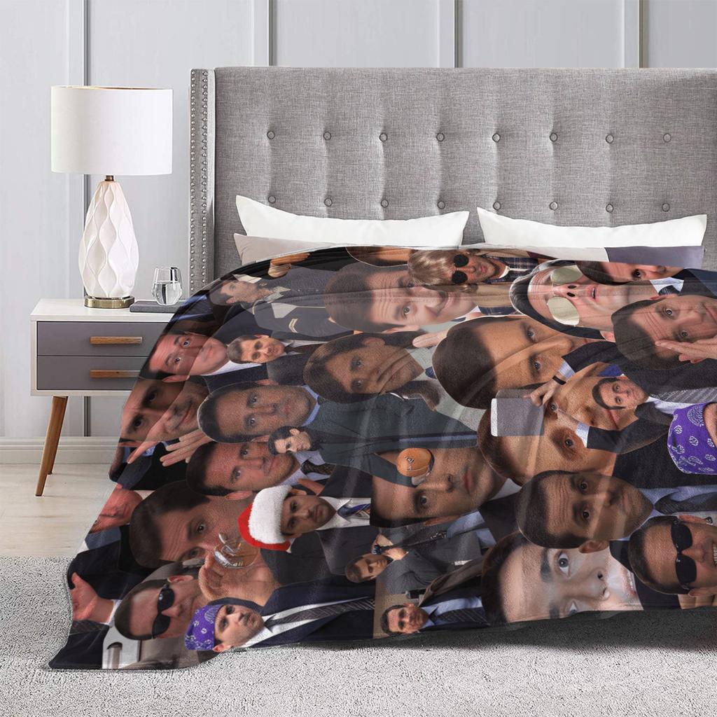 Dwight Schrute Collage Flannel Blanket Autumn Super Warm Throw Blanket For Kids Living Room Graphic Bedspread Sofa Bed Cover