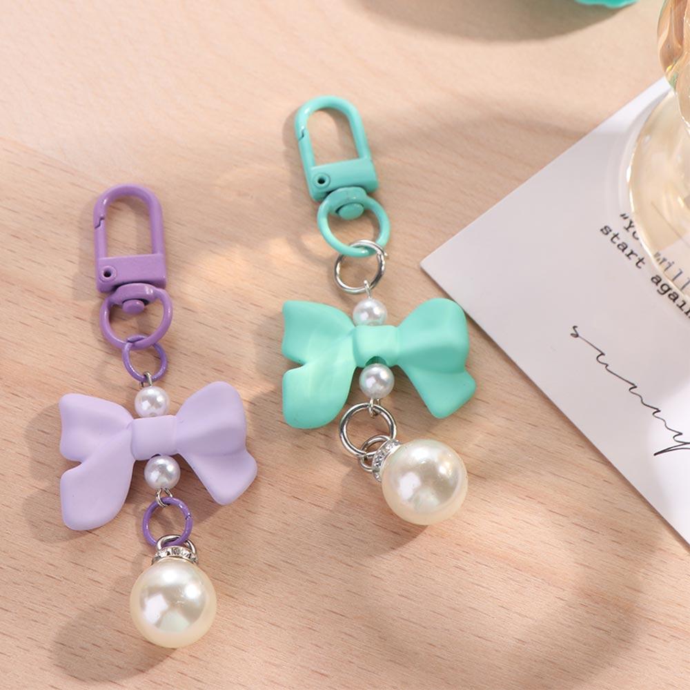Key Chain Bow Knot Keyring Candy Color Imitation Bow Keychain  Girls Gifts