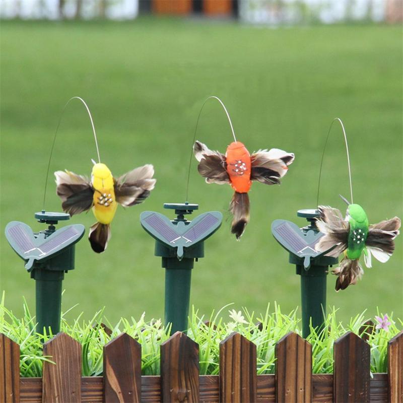1PC Solar Fluttering Hummingbird Creative Simulation Auto Flying Hummingbird Artificial Feather Random Color Garden Ornaments