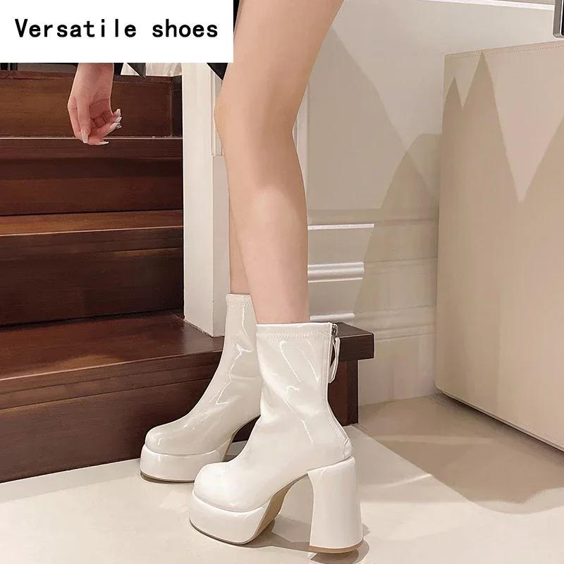 Plateau High Heel Damen Stiefeletten Mode Elegant Reißverschlüsse hinten Schuhe Herbst Winter Damen Moderne Kurze Stiefeletten