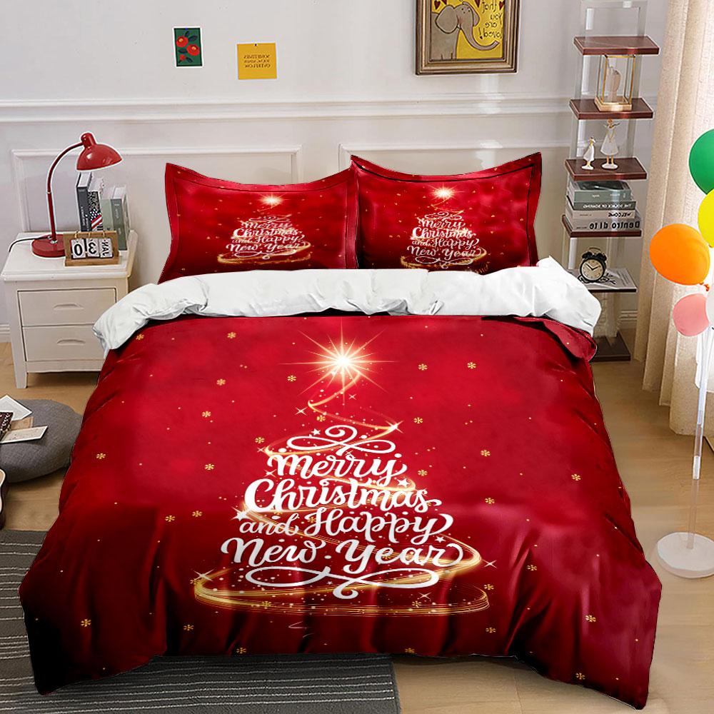 Christmas Tree with Festive Text Bedding Duvet Cover Set Duvet Cover Pillowcases (1*Duvet Cover 2*Pillowcases, without duvet insert)