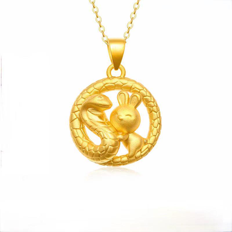 Benmingnian Gold-Plated Snake and Rabbit Pendant Necklace