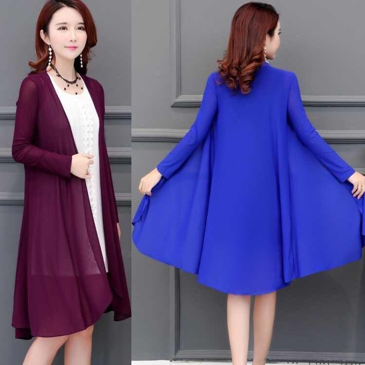 Damesjal Mellomlang løs kåpe Solbeskyttelsesklær Dame løs Tynn Stor størrelse Sjal Uformell løs kåpe