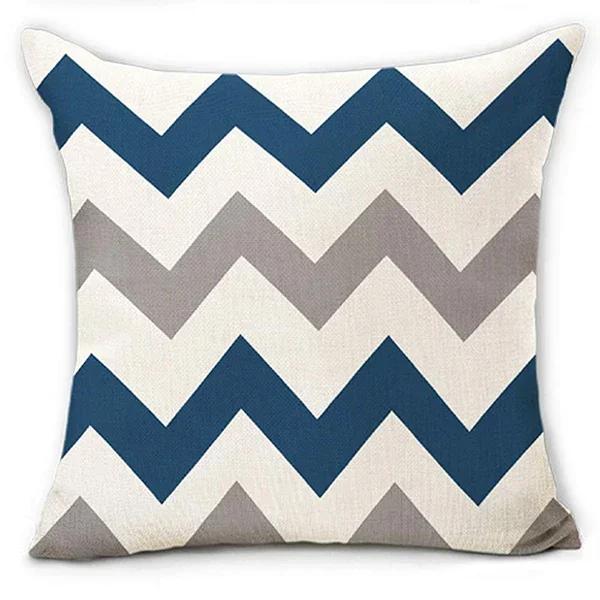 Blue and White Geometric Linen Pillowcase Sofa Cushion Cover Home Decoration Can Be Customized for You 40x40 45x45 50x50