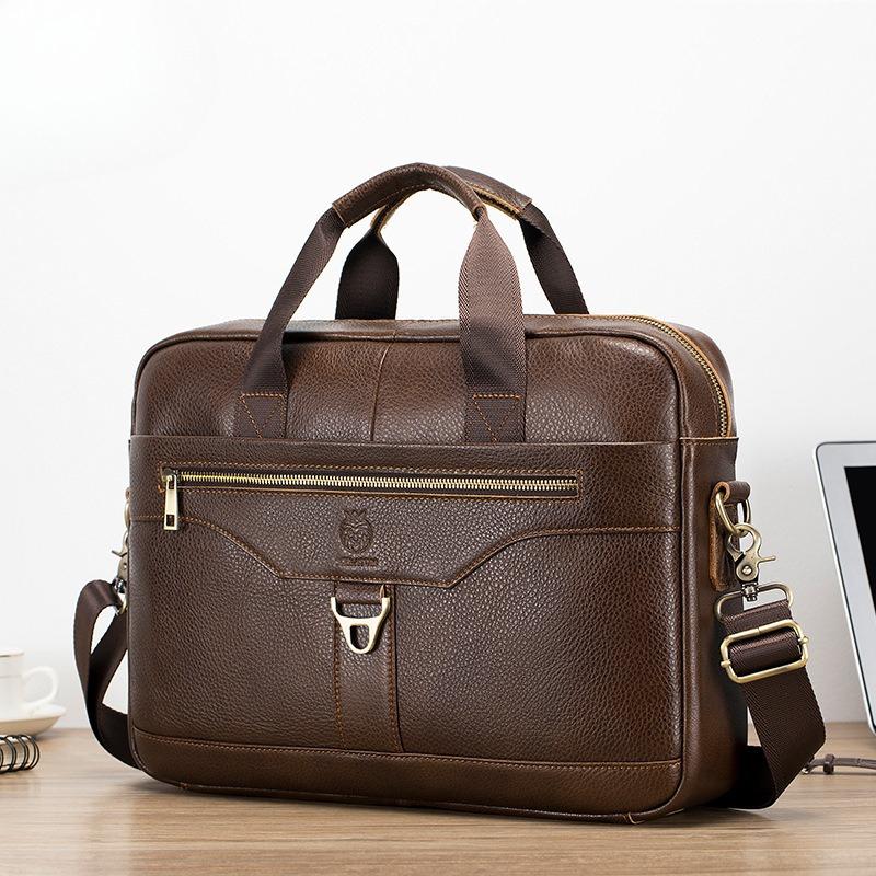 Men's Briefcase, Genuine Leather, Hand and Shoulder Computer Bag